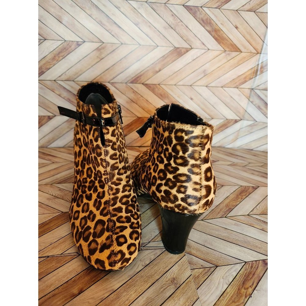 New Aerosoles Patrole Patrol Car Leopard Leather Combo Ankle Boot Heel Size 8